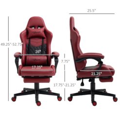 REIBII 26 in. PU Leather Gaming Chair High Back Swivel Recliner with Lumbar Support Footrest Adjustable Height