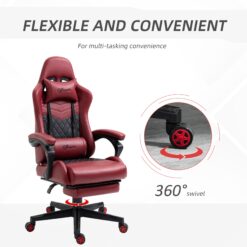 REIBII 26 in. PU Leather Gaming Chair High Back Swivel Recliner with Lumbar Support Footrest Adjustable Height