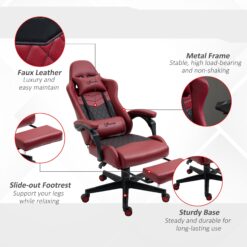 REIBII 26 in. PU Leather Gaming Chair High Back Swivel Recliner with Lumbar Support Footrest Adjustable Height