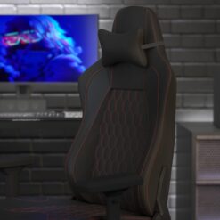 Flash Furniture Falco Ergonomic High Back Adjustable Gaming Chair with 4D Armrests; Headrest Pillow; and Adjustable Lumbar Support; Black with Red Stitching