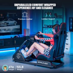 GTPLAYER Red Video Racing Simulator Cockpit with Seat and Bluetooth Speakers Sim Racing Cockpit AB Box