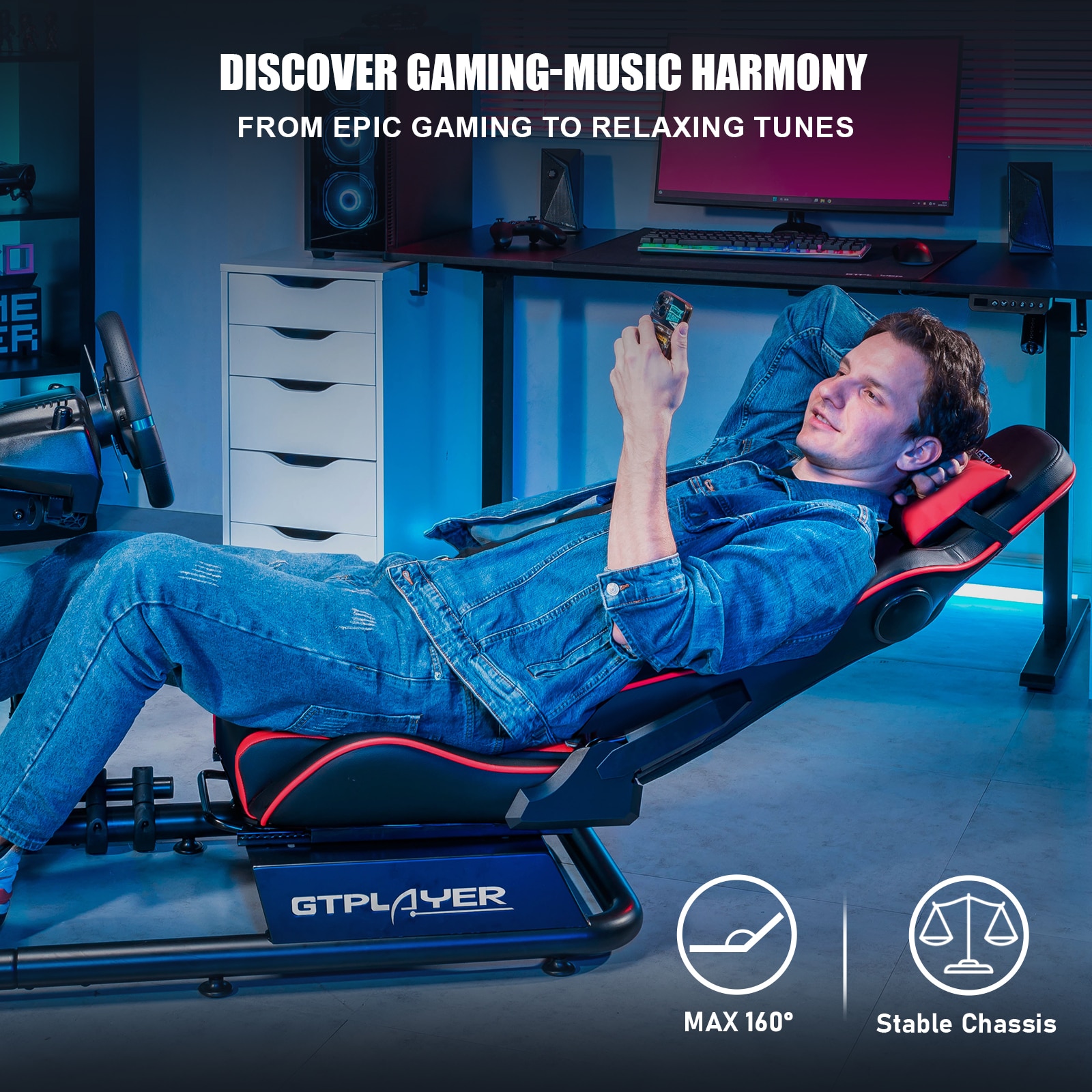 GTPLAYER Red Video Racing Simulator Cockpit with Seat and Bluetooth Speakers Sim Racing Cockpit AB Box