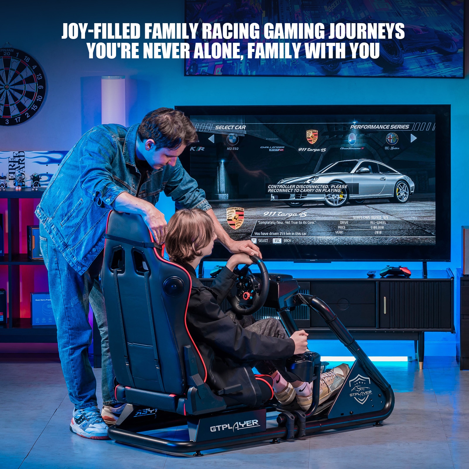 GTPLAYER Red Video Racing Simulator Cockpit with Seat and Bluetooth Speakers Sim Racing Cockpit AB Box