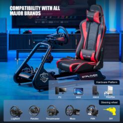 GTPLAYER Red Video Racing Simulator Cockpit with Seat and Bluetooth Speakers Sim Racing Cockpit AB Box