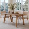 Nathan James Andy Modern Farmhouse Dining Table for 6 with Solid Wood Legs, Extendable Dining Table, Light Brown