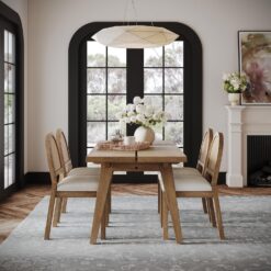 Nathan James Andy Modern Farmhouse Dining Table for 6 with Solid Wood Legs, Extendable Dining Table, Light Brown
