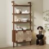 Nathan James Beacon 3-Shelf Bookcase with Seagrass Cabinet, Solid Wood Bookshelf with Storage with Solid Wood Frame, Seagrass/Dark Brown