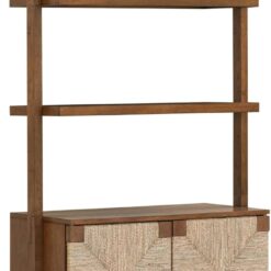 Nathan James Beacon 3-Shelf Bookcase with Seagrass Cabinet, Solid Wood Bookshelf with Storage with Solid Wood Frame, Seagrass/Dark Brown