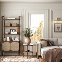 Nathan James Beacon 3-Shelf Bookcase with Seagrass Cabinet, Solid Wood Bookshelf with Storage with Solid Wood Frame, Seagrass/Dark Brown