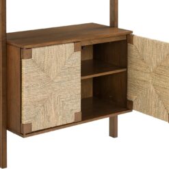 Nathan James Beacon 3-Shelf Bookcase with Seagrass Cabinet, Solid Wood Bookshelf with Storage with Solid Wood Frame, Seagrass/Dark Brown