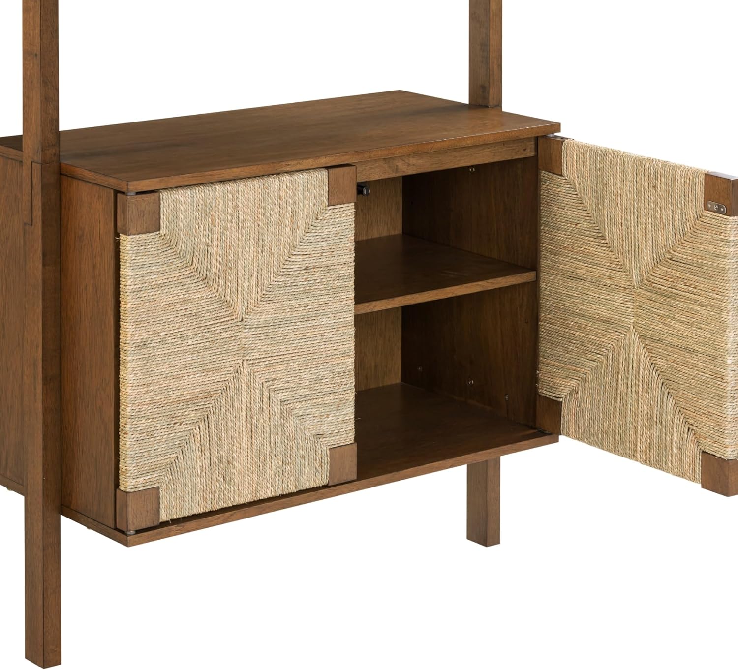 Nathan James Beacon 3-Shelf Bookcase with Seagrass Cabinet, Solid Wood Bookshelf with Storage with Solid Wood Frame, Seagrass/Dark Brown