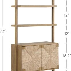 Nathan James Beacon 3-Shelf Solid Wood Bookshelf with Storage Cabinet, Bohemian Wall Mounted Shelf with Seagrass Door Fronts