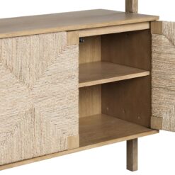 Nathan James Beacon 3-Shelf Solid Wood Bookshelf with Storage Cabinet, Bohemian Wall Mounted Shelf with Seagrass Door Fronts