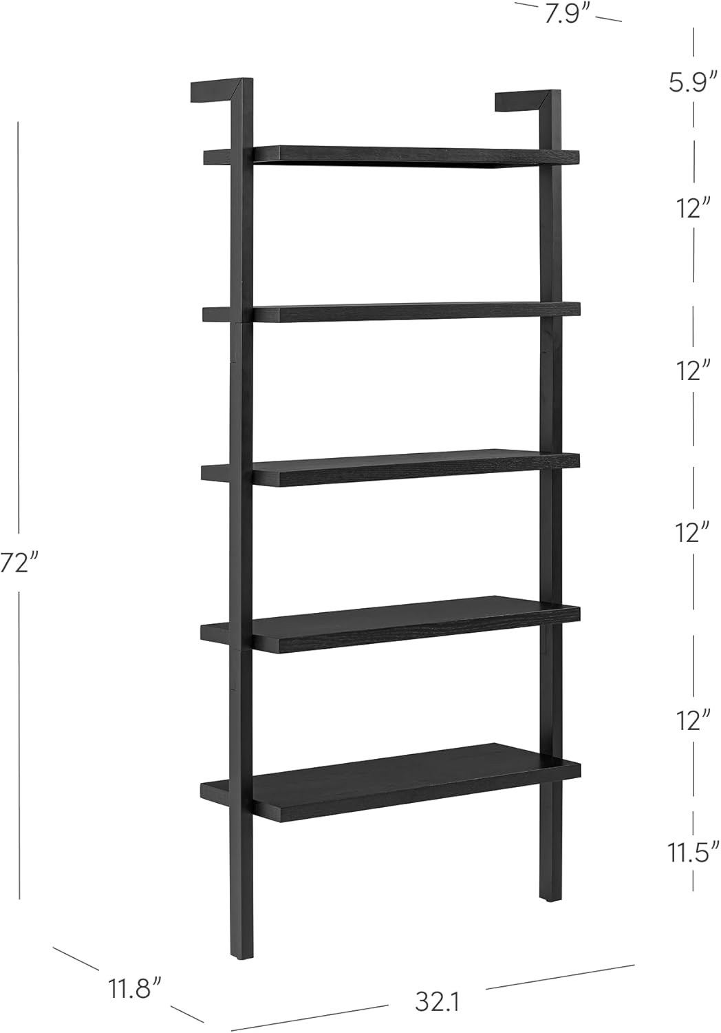Nathan James Beacon Bohemian 5 Tier Bookshelf, Wall Mounted Bookcase, Solid Wood Bookshelf in Black Oak