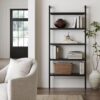 Nathan James Beacon Bohemian 5 Tier Bookshelf, Wall Mounted Bookcase, Solid Wood Bookshelf in Black Oak