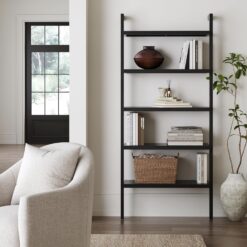 Nathan James Beacon Bohemian 5 Tier Bookshelf, Wall Mounted Bookcase, Solid Wood Bookshelf in Black Oak