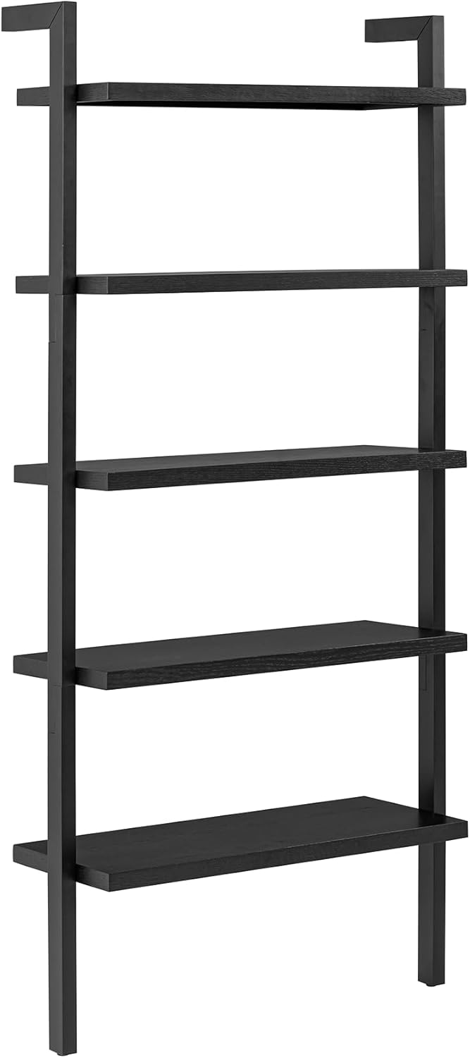 Nathan James Beacon Bohemian 5 Tier Bookshelf, Wall Mounted Bookcase, Solid Wood Bookshelf in Black Oak