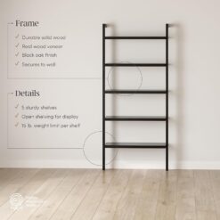 Nathan James Beacon Bohemian 5 Tier Bookshelf, Wall Mounted Bookcase, Solid Wood Bookshelf in Black Oak