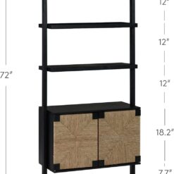 Nathan James Beacon 3-Shelf Bookcase with Seagrass Cabinet, Solid Wood Boho Bookshelf with Storage with Solid Wood Frame, Seagrass/Black