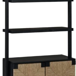 Nathan James Beacon 3-Shelf Bookcase with Seagrass Cabinet, Solid Wood Boho Bookshelf with Storage with Solid Wood Frame, Seagrass/Black