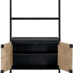 Nathan James Beacon 3-Shelf Bookcase with Seagrass Cabinet, Solid Wood Boho Bookshelf with Storage with Solid Wood Frame, Seagrass/Black