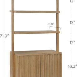 Nathan James Jasper 3-Shelf Solid Wood Boho Bookshelf, Wall Mounted Bookshelf with Cabinet with Fluted Doors, Light Brown