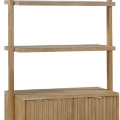 Nathan James Jasper 3-Shelf Solid Wood Boho Bookshelf, Wall Mounted Bookshelf with Cabinet with Fluted Doors, Light Brown