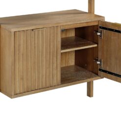 Nathan James Jasper 3-Shelf Solid Wood Boho Bookshelf, Wall Mounted Bookshelf with Cabinet with Fluted Doors, Light Brown