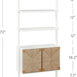 Nathan James Beacon 3-Shelf Bookcase with Seagrass Cabinet, Solid Wood Boho Bookshelf with Storage with Solid Wood Frame, Seagrass/Warm White