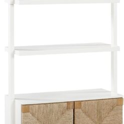 Nathan James Beacon 3-Shelf Bookcase with Seagrass Cabinet, Solid Wood Boho Bookshelf with Storage with Solid Wood Frame, Seagrass/Warm White