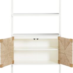 Nathan James Beacon 3-Shelf Bookcase with Seagrass Cabinet, Solid Wood Boho Bookshelf with Storage with Solid Wood Frame, Seagrass/Warm White