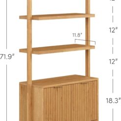 Nathan James Jasper 3-Shelf Solid Wood Boho Bookshelf, Wall Mounted Bookshelf with Cabinet with Fluted Doors, Natural Brown