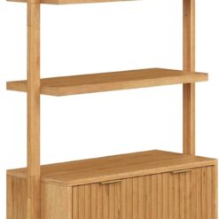 Nathan James Jasper 3-Shelf Solid Wood Boho Bookshelf, Wall Mounted Bookshelf with Cabinet with Fluted Doors, Natural Brown