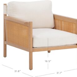 Nathan James Hemming Upholstered Armchair, Solid Wood Accent Chair with Boucle Upholstery and Faux Rattan Arm Inlay, Cream/Raw Oak
