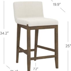 Nathan James Gracie Modern Counter Height Bar Stool with Back, Counter Stool Upholstered Chair with Natural Textured Linen and Brushed Wooden Legs, Cream Boucle/Dark Brown