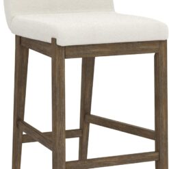 Nathan James Gracie Modern Counter Height Bar Stool with Back, Counter Stool Upholstered Chair with Natural Textured Linen and Brushed Wooden Legs, Cream Boucle/Dark Brown