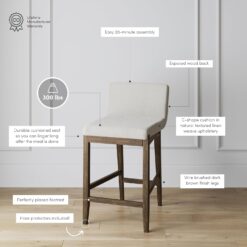 Nathan James Gracie Modern Counter Height Bar Stool with Back, Counter Stool Upholstered Chair with Natural Textured Linen and Brushed Wooden Legs, Cream Boucle/Dark Brown