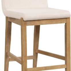 Nathan James Gracie Modern Counter Height Bar Stool with Back, Counter Stool Upholstered Chair with Natural Flax White Fabric and Brushed Light Brown Wooden Legs, Natural Flax/Brown