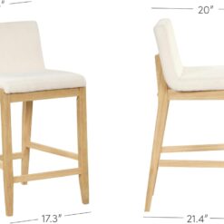 Nathan James Gracie Modern Counter Height Bar Stool with Back, Counter Stool Upholstered Chair with Natural Textured Linen and Brushed Wooden Legs, Cream Boucle/Light Brown