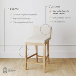 Nathan James Gracie Modern Counter Height Bar Stool with Back, Counter Stool Upholstered Chair with Natural Textured Linen and Brushed Wooden Legs, Cream Boucle/Light Brown