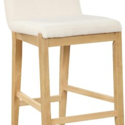 Nathan James Gracie Modern Counter Height Bar Stool with Back, Counter Stool Upholstered Chair with Natural Textured Linen and Brushed Wooden Legs, Cream Boucle/Light Brown