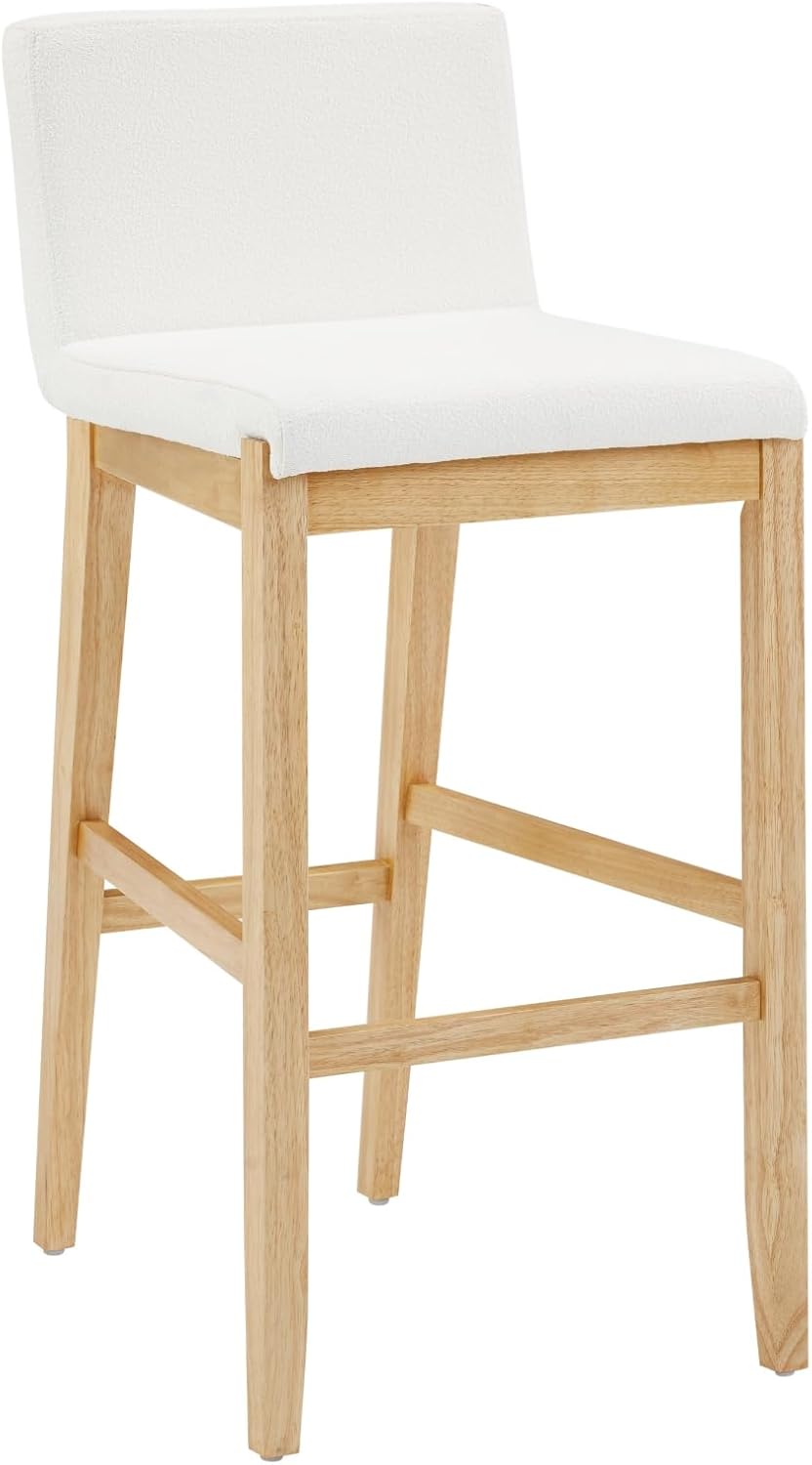 Nathan James Gracie Modern Upholstered Bar Stool, Wooden Bar Stool for Kitchen Island with Boucle Upholstery, Cream Boucle/Warm Pine