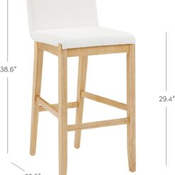 Nathan James Gracie Modern Upholstered Bar Stool, Wooden Bar Stool for Kitchen Island with Boucle Upholstery, Cream Boucle/Warm Pine