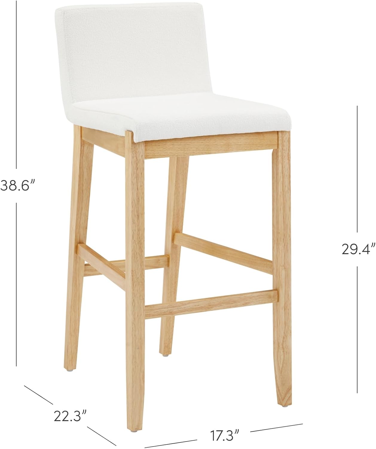 Nathan James Gracie Modern Upholstered Bar Stool, Wooden Bar Stool for Kitchen Island with Boucle Upholstery, Cream Boucle/Warm Pine