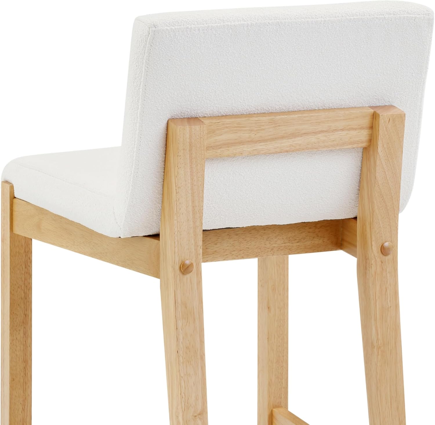 Nathan James Gracie Modern Upholstered Bar Stool, Wooden Bar Stool for Kitchen Island with Boucle Upholstery, Cream Boucle/Warm Pine