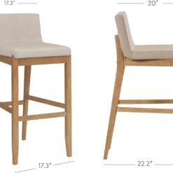 Nathan James Gracie Modern Bar Stool with Back, Cushioned Bar Height Stool with Natural Flax Upholstery and Brushed Wooden Legs, Natural Flax/Brown