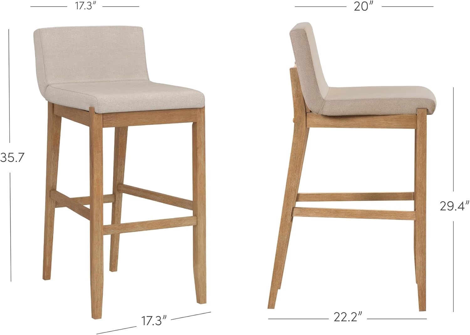 Nathan James Gracie Modern Bar Stool with Back, Cushioned Bar Height Stool with Natural Flax Upholstery and Brushed Wooden Legs, Natural Flax/Brown