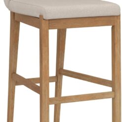 Nathan James Gracie Modern Bar Stool with Back, Cushioned Bar Height Stool with Natural Flax Upholstery and Brushed Wooden Legs, Natural Flax/Brown