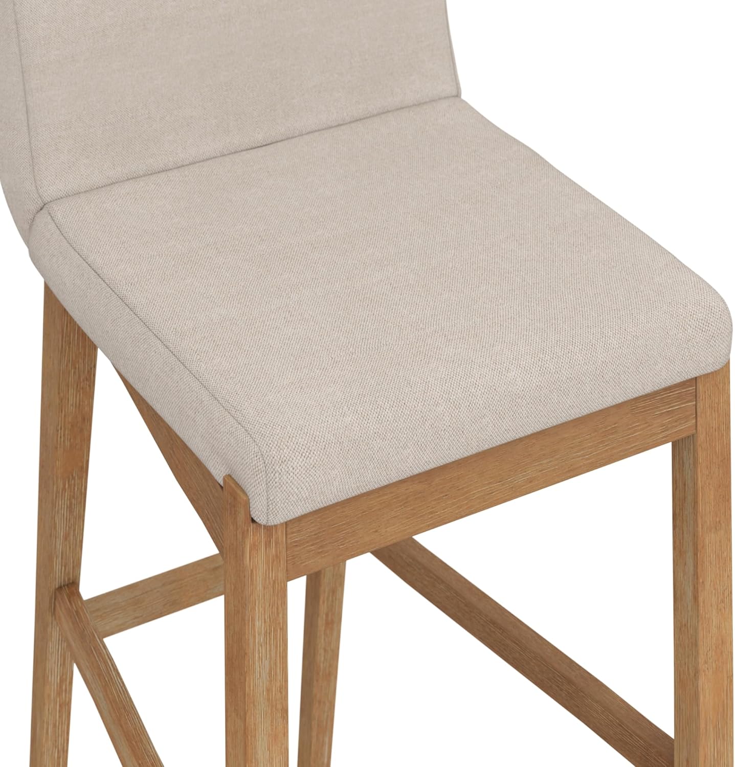 Nathan James Gracie Modern Bar Stool with Back, Cushioned Bar Height Stool with Natural Flax Upholstery and Brushed Wooden Legs, Natural Flax/Brown