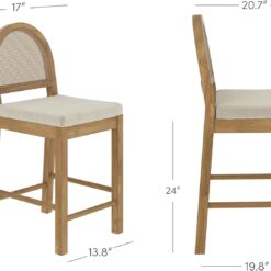 Nathan James Bailey Boucle Upholstered Rattan Bar Stool, Counter Height Stool with Natural Rattan Woven Back For Kitchen Island, Light Brown